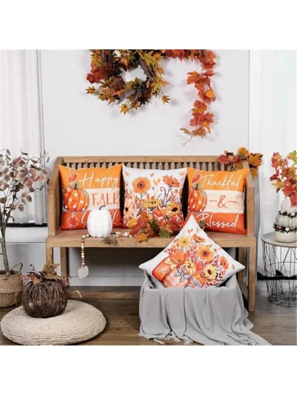 Fall Sunflower Pumpkin Thanksgiving Pillow Covers 18x18 Set of 4